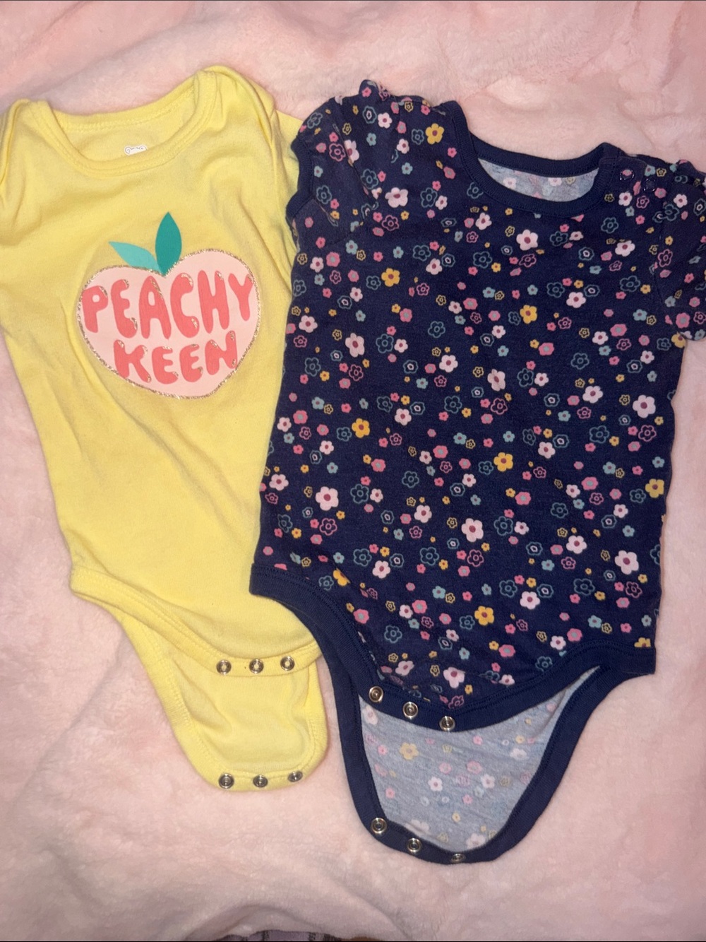 Carter's Yellow Peachy 'Peachy Keen' & Navy Floral One-Piece Bodysuits